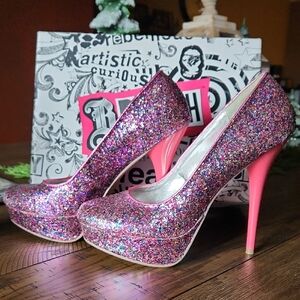 Fahrenheit Multicolor Glitter Heels with Pink Stiletto
